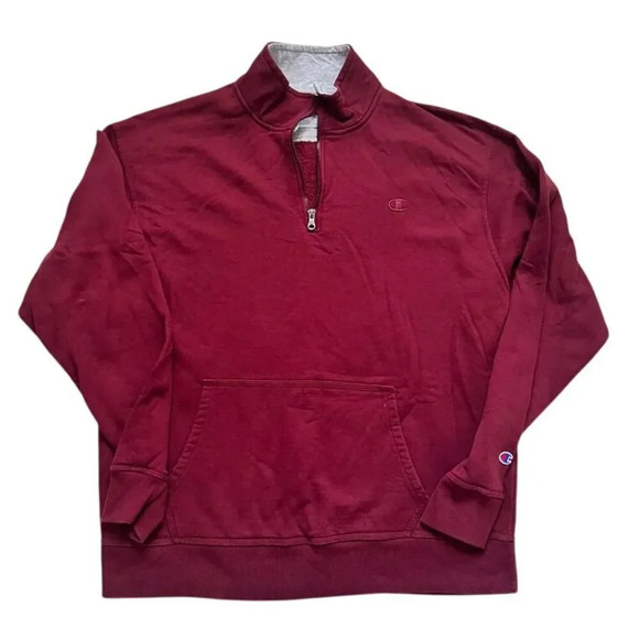 Champion Burgundy Quarter-Zip Pullover Sweatshirt with Kangaroo Pocket   Size - Picture 1 of 3